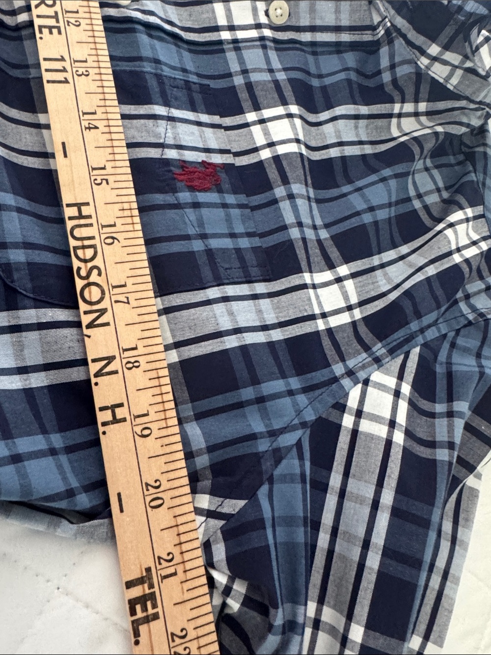 Reimagined Navy Plaid Button-Up Blouse with Ruffled Collar.NWT - Picture 8 of 10